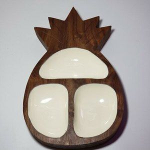 Vintage Carved Wood Serving/Trinket Dish Pineapple Shape Wooden Ceramic …